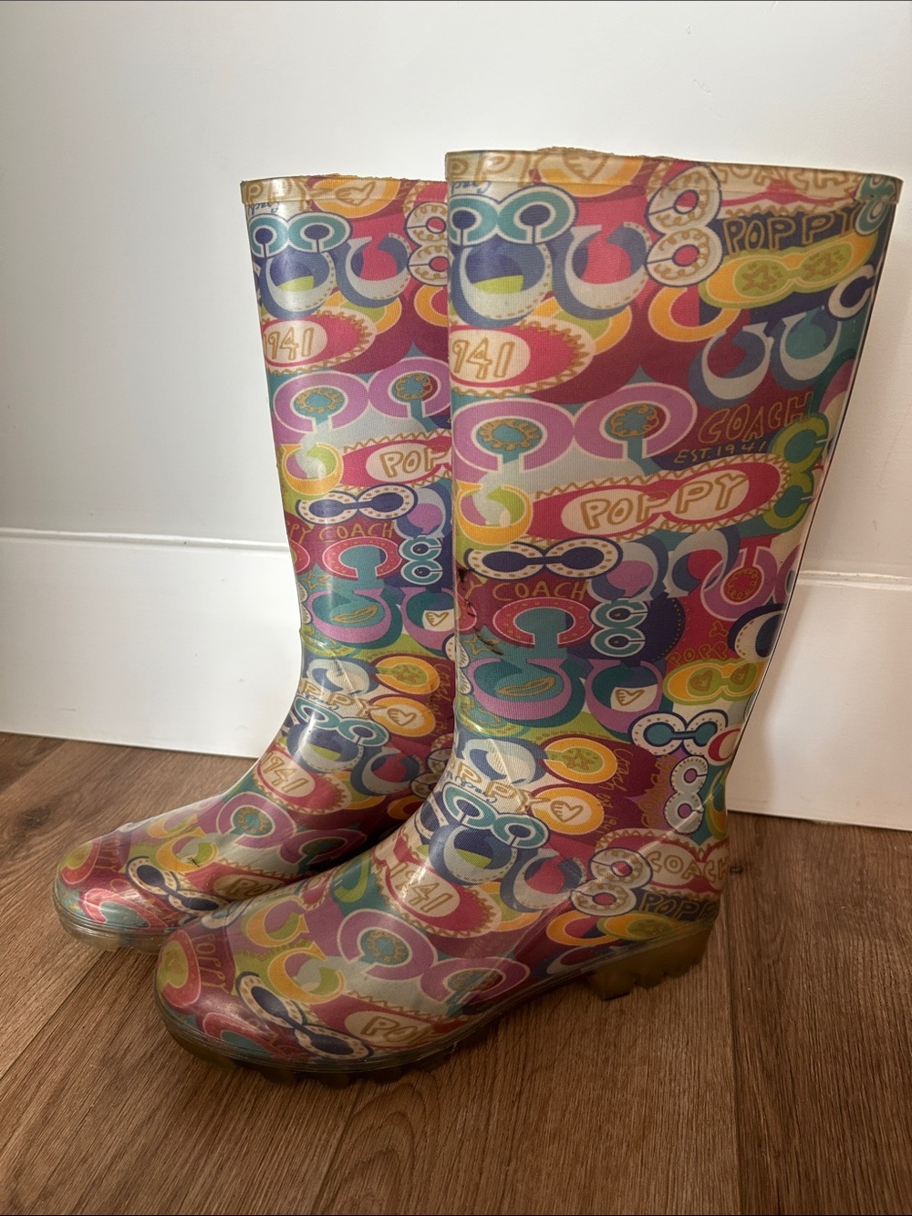 Coach Poppy Multicolor Graphic Print Rain Boots